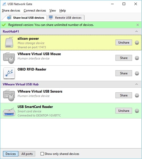 session virtuelle avec USB Network Gate