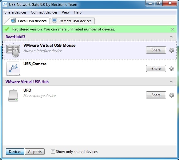Local USB devices tab