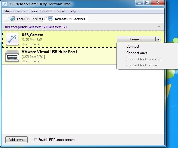 Connect to remote USB device