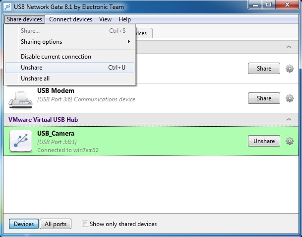 Annuler le partage USB Annuler le partage USB