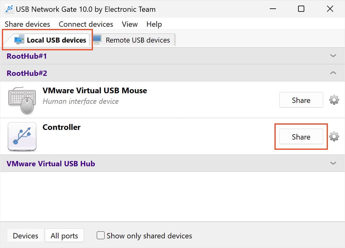 virtual session with USB Network Gate